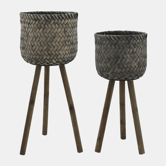 S/2 Bamboo Planters On Stands